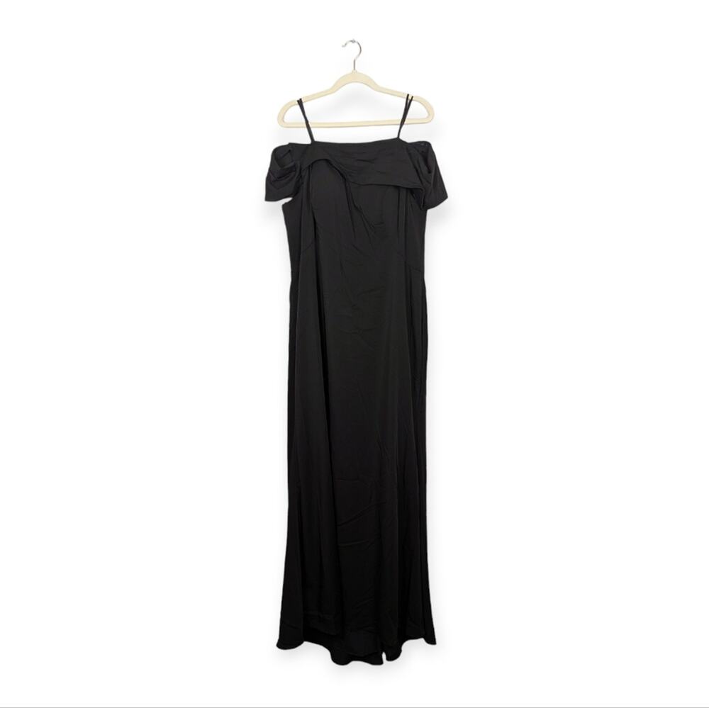 La Femme Black Off Shoulder Tie Low-Cut Open Back Jersey Dress